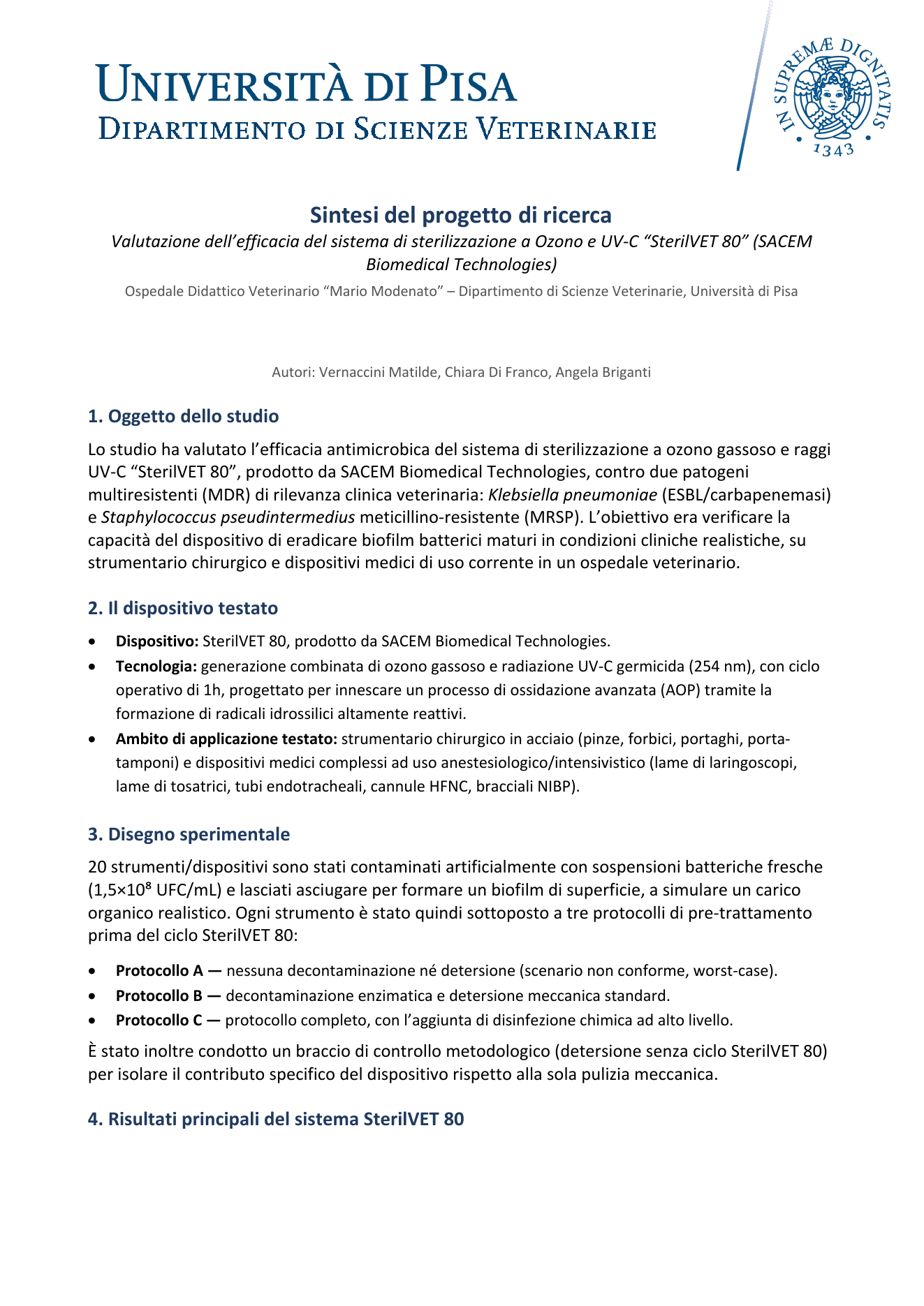 Anteprima della sintesi del progetto di ricerca Università di Pisa
